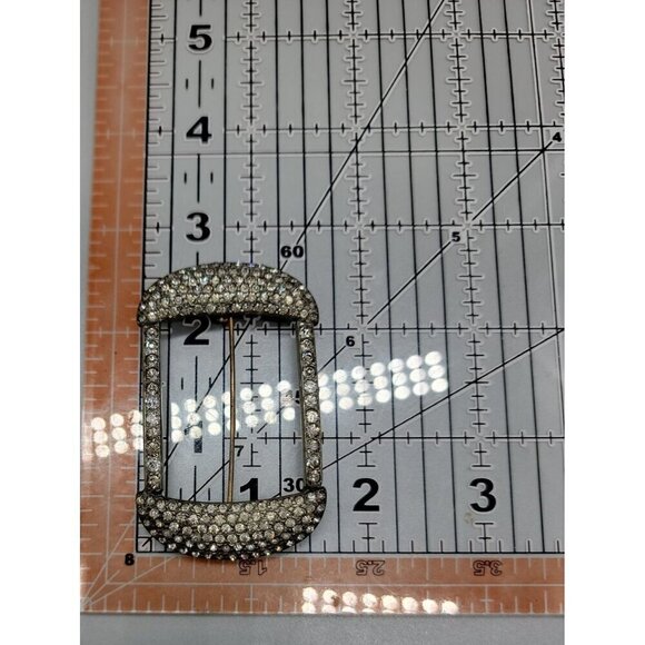 Antique Belt Buckle Brooch Rhinestone Pave Pot Metal Late 1800s Victorian Pin - Picture 10 of 10